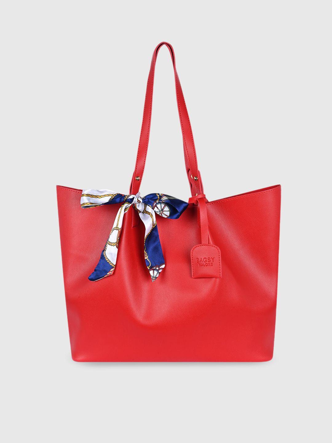 bagsy malone red pu oversized structured tote bag with bow detail