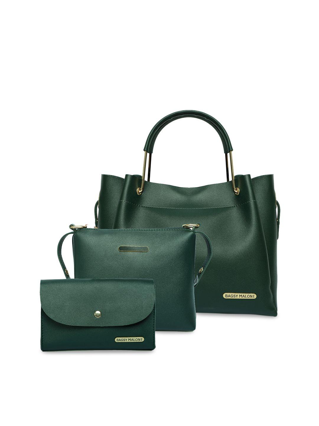 bagsy malone set of 3 green solid tote bag