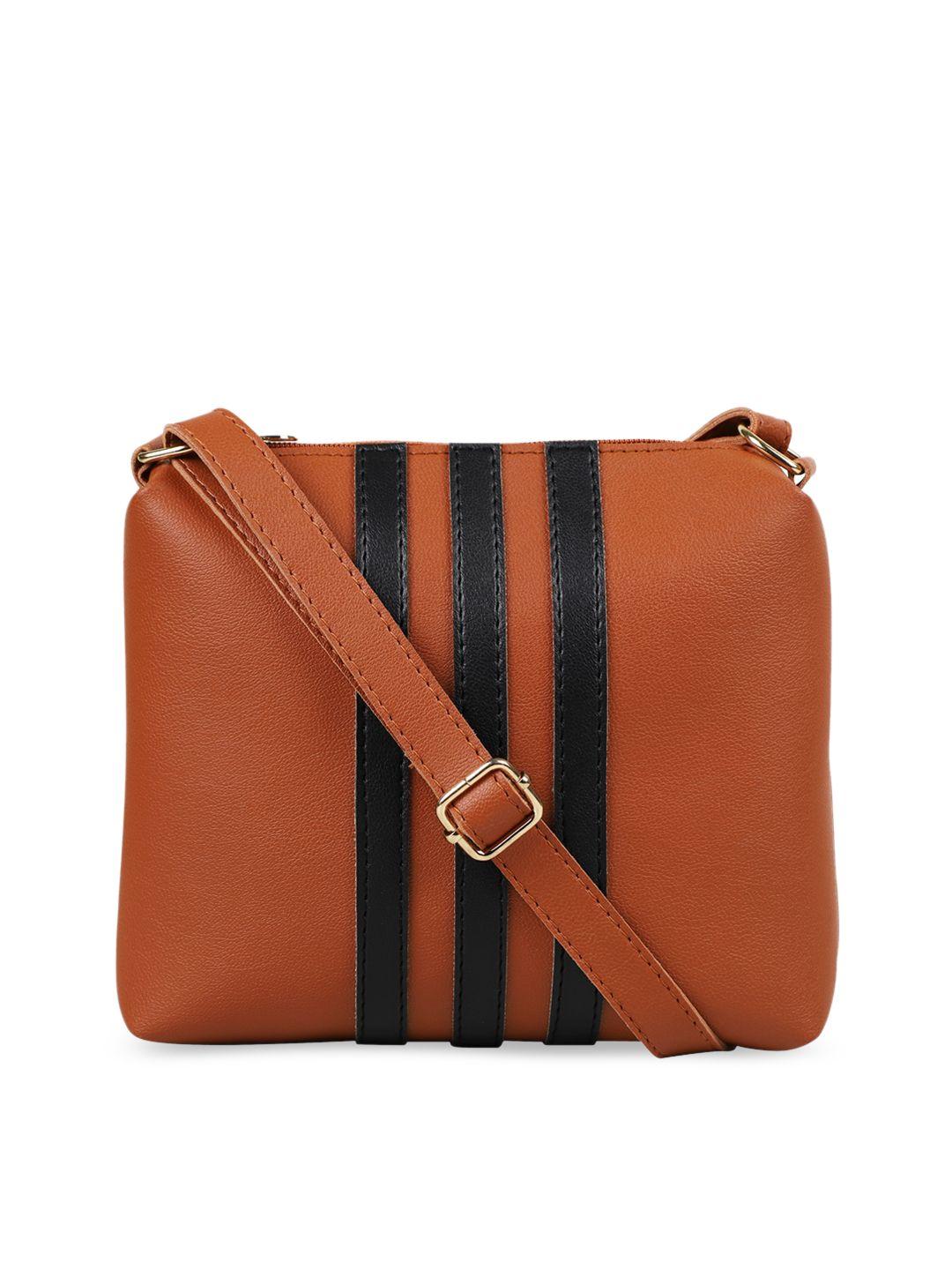 bagsy malone tan striped pu structured sling bag with tasselled