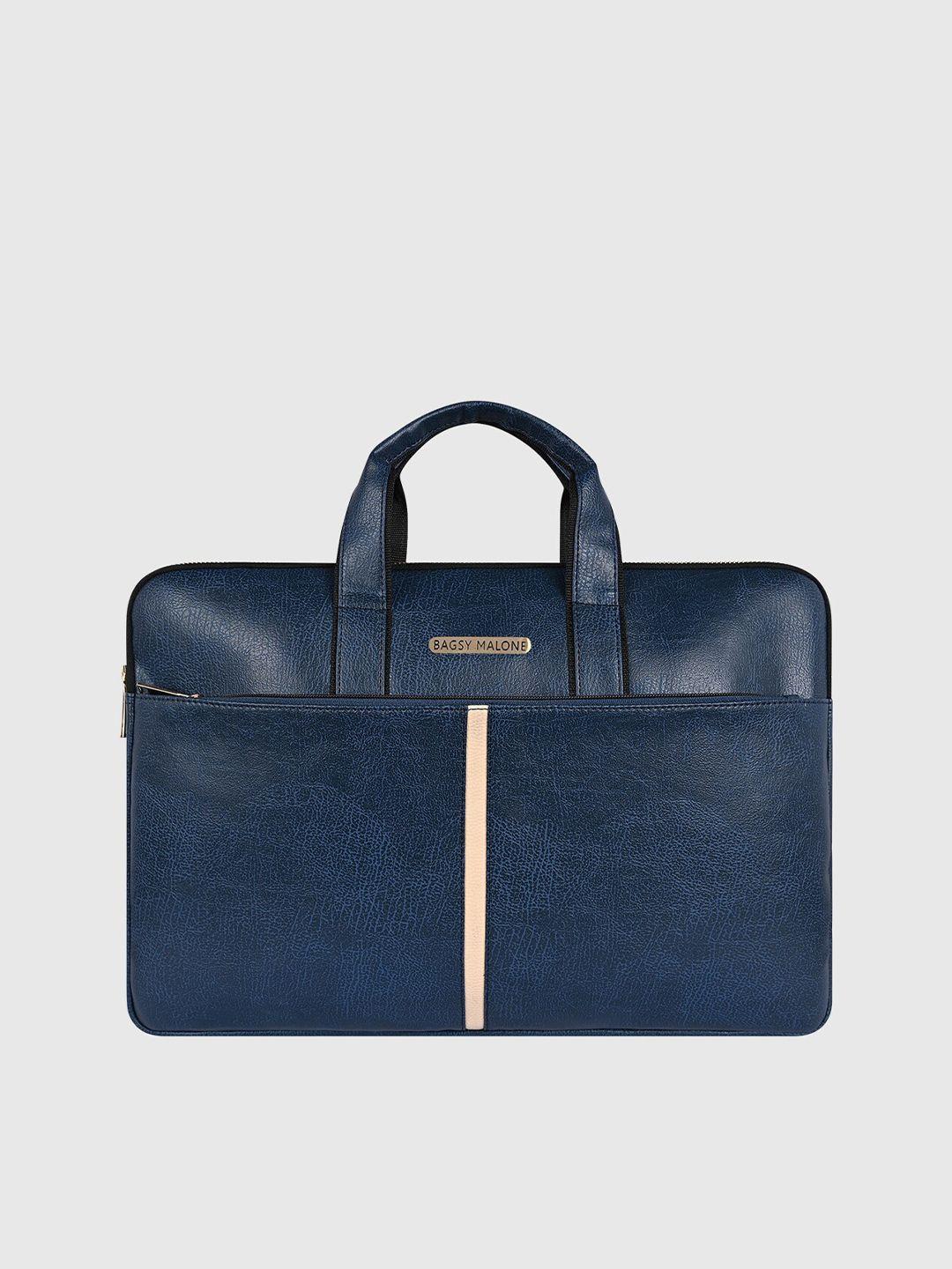 bagsy malone unisex blue & gold-toned pu laptop bag