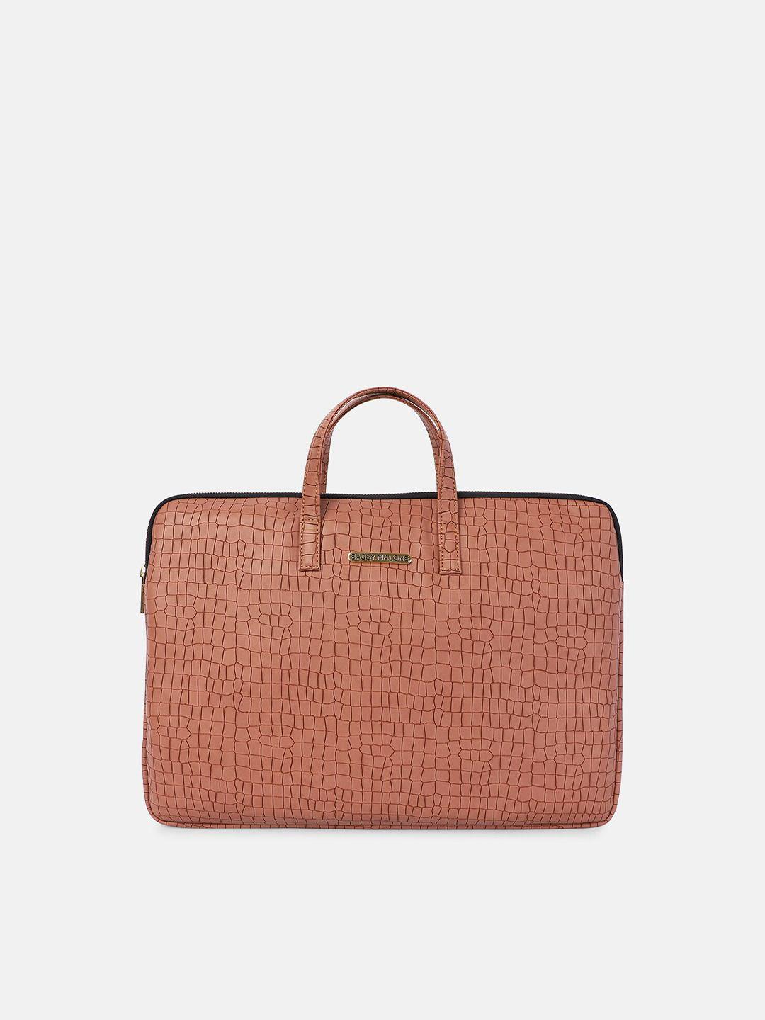 bagsy malone unisex peach-coloured crocodile print pu laptop bag