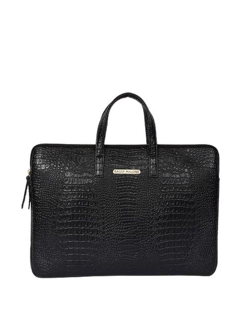 bagsy malone vegan croco black leather medium laptop messenger bag