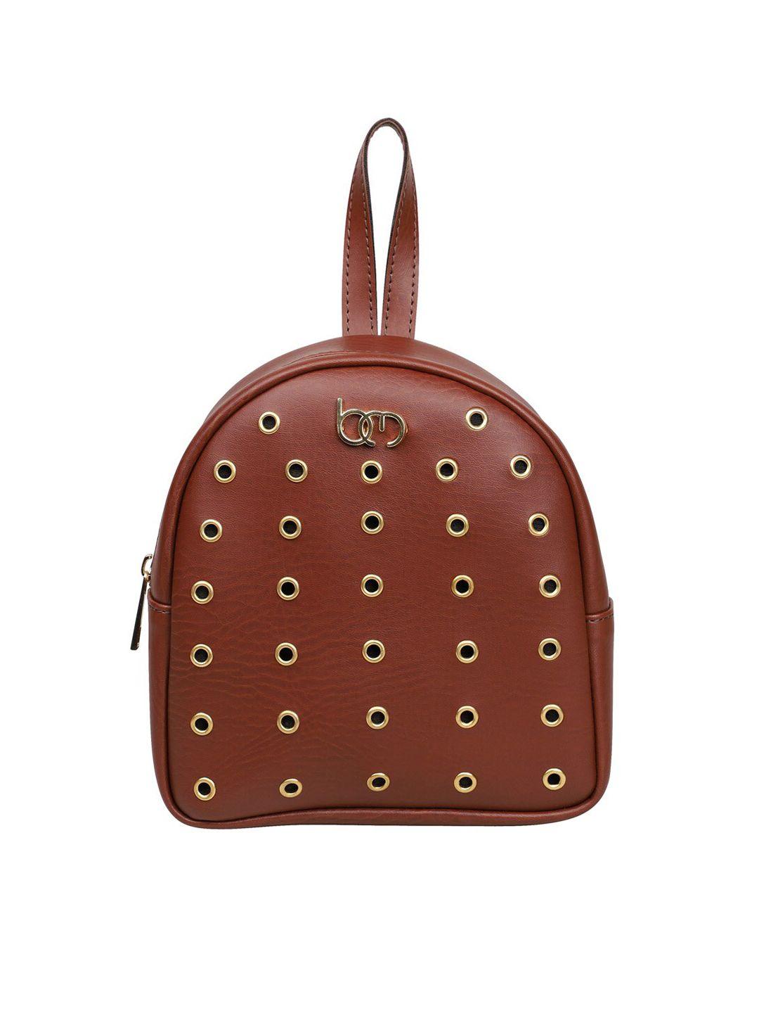bagsy malone women brown & gold-tone rivet embellished backpack