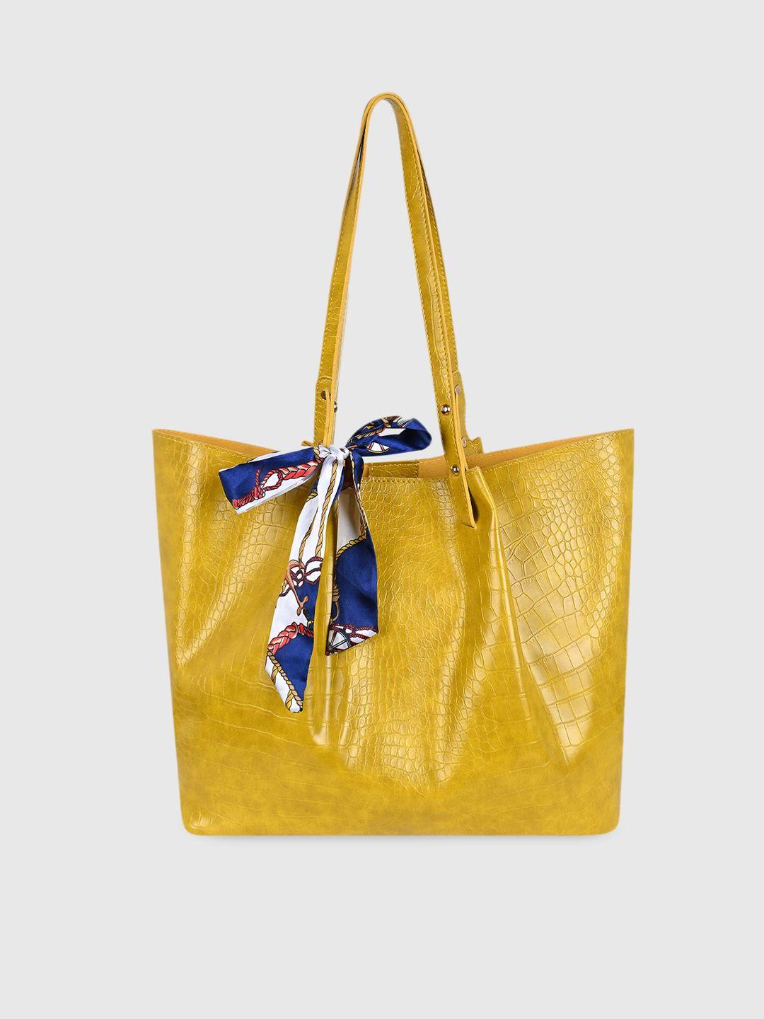 bagsy malone yellow textured pu shopper tote bag with bow detail