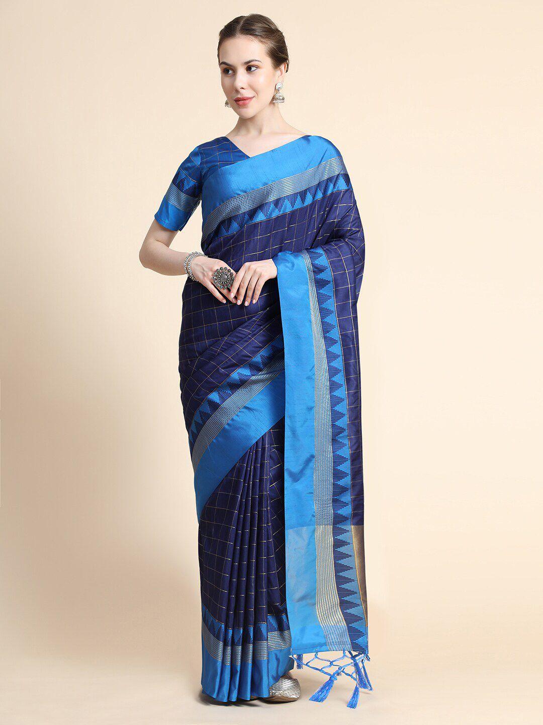 bahuji blue & gold-toned woven design zari art silk banarasi saree