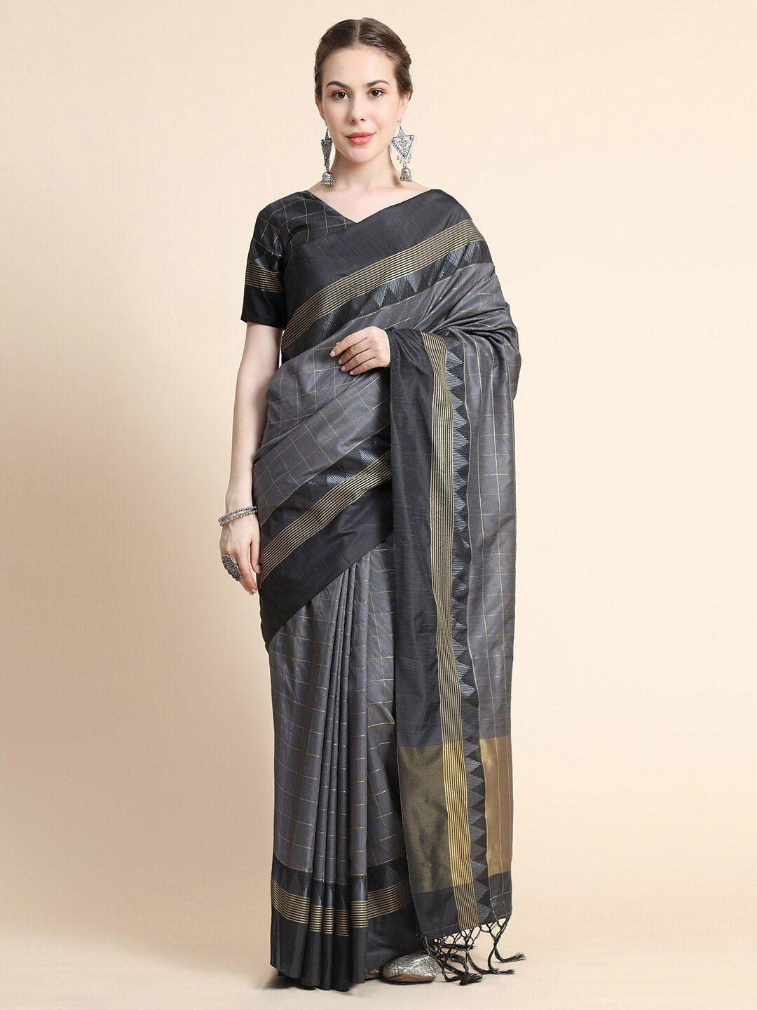 bahuji grey & gold-toned woven design zari art silk banarasi saree