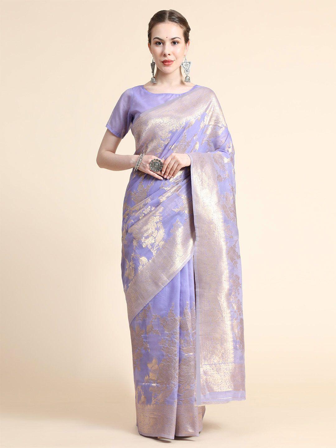 bahuji lavender & gold-toned woven design zari art silk banarasi saree