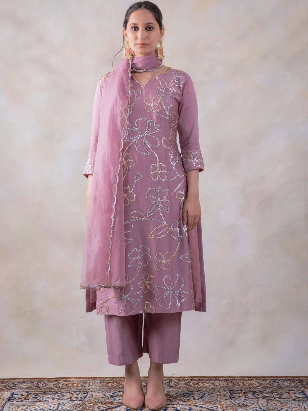 baidehi sequins embellished kurta with trousers & dupatta
