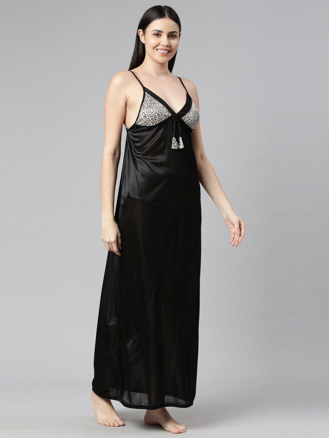 bailey sells black printed maxi satin nightdress