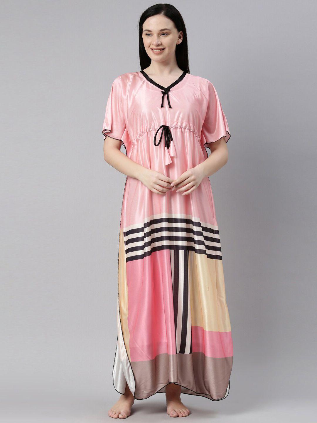 bailey sells pink striped satin maxi nightdress