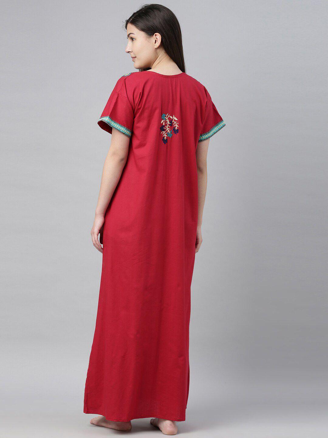 bailey sells pure cotton red embroidered maxi nightdress