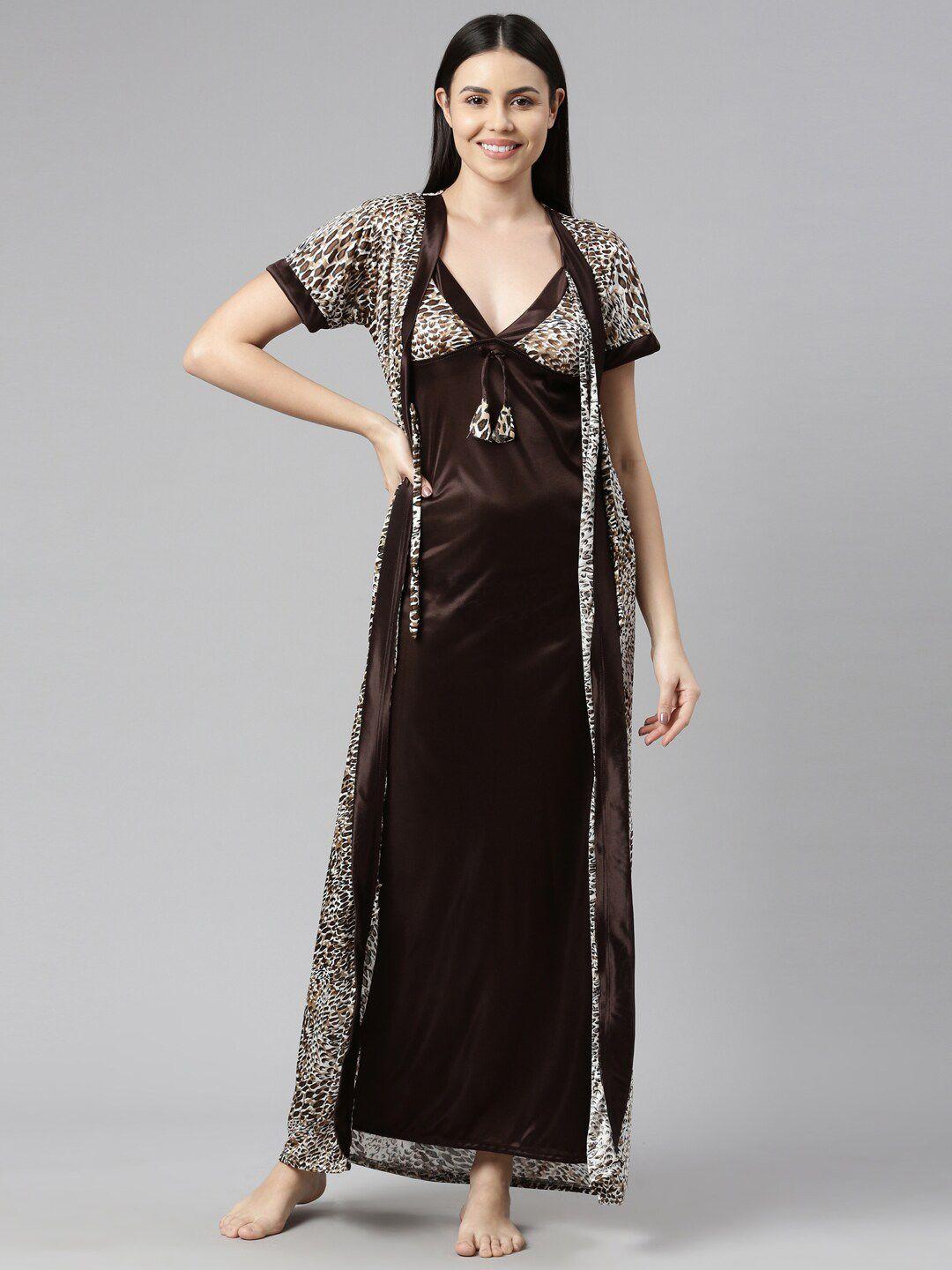 bailey sells women brown printed sleeveless maxi nightdress