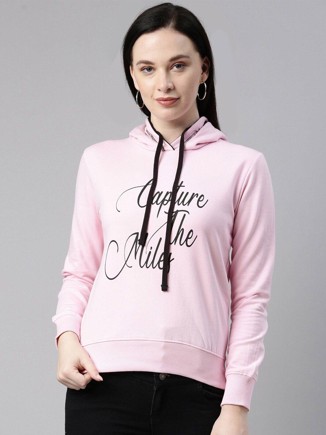 bailey sells women pink printed hooded pure cotton sweatshirt