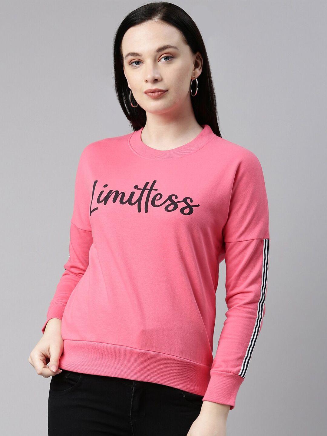bailey sells women pink typography printed pure cotton sweatshirt