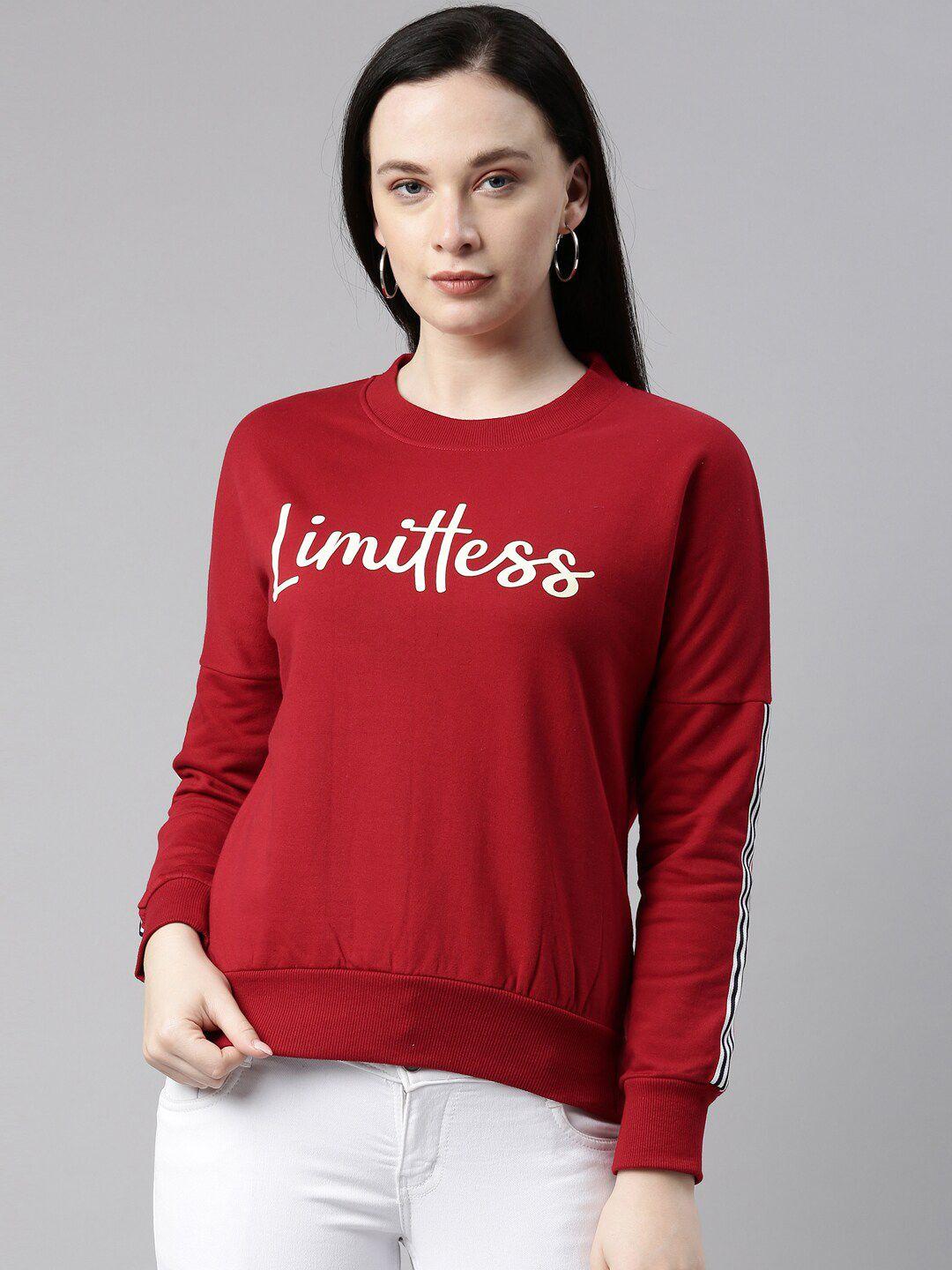 bailey sells women red typography printed pure cotton sweatshirt