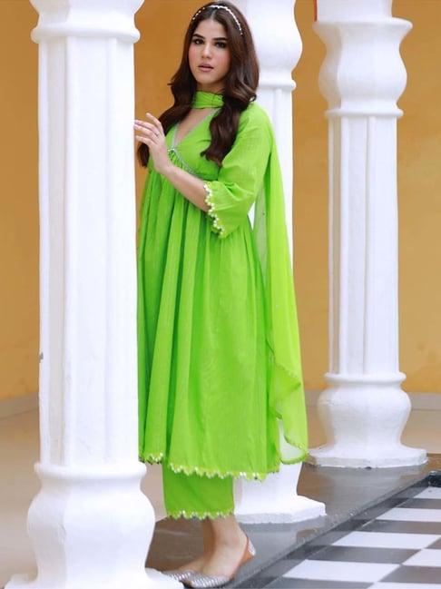 baisacraft green sitara kurta with pant and dupatta