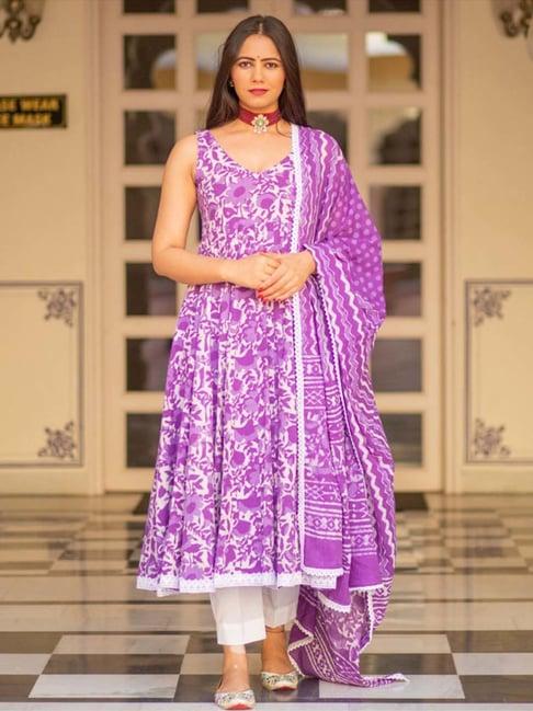 baisacraft purple dabu kurta with pant and dupatta