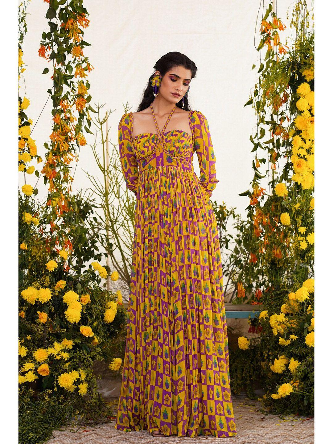 baise gaba floral chiffon maxi dress