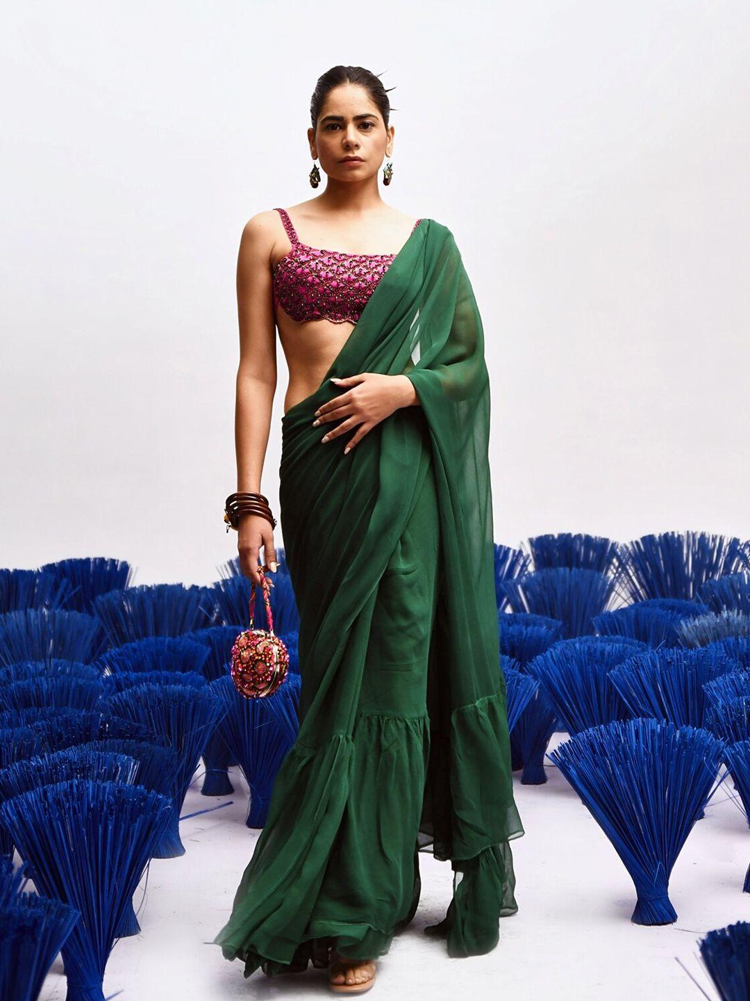 baise gaba green pure chiffon saree