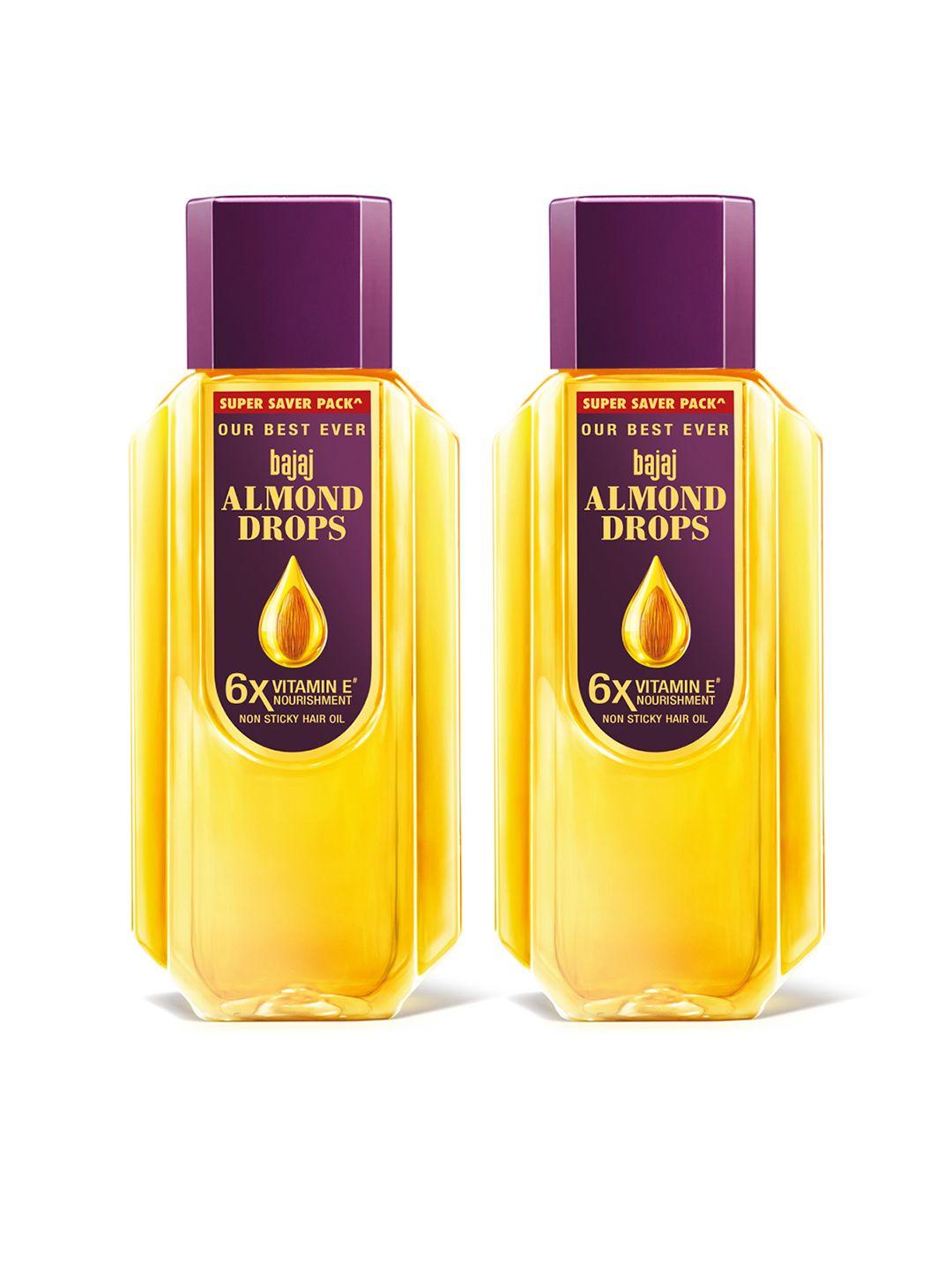 bajaj consumer care set of 2 almond drops 6x vitamin e non-sticky hair oil - 650ml each