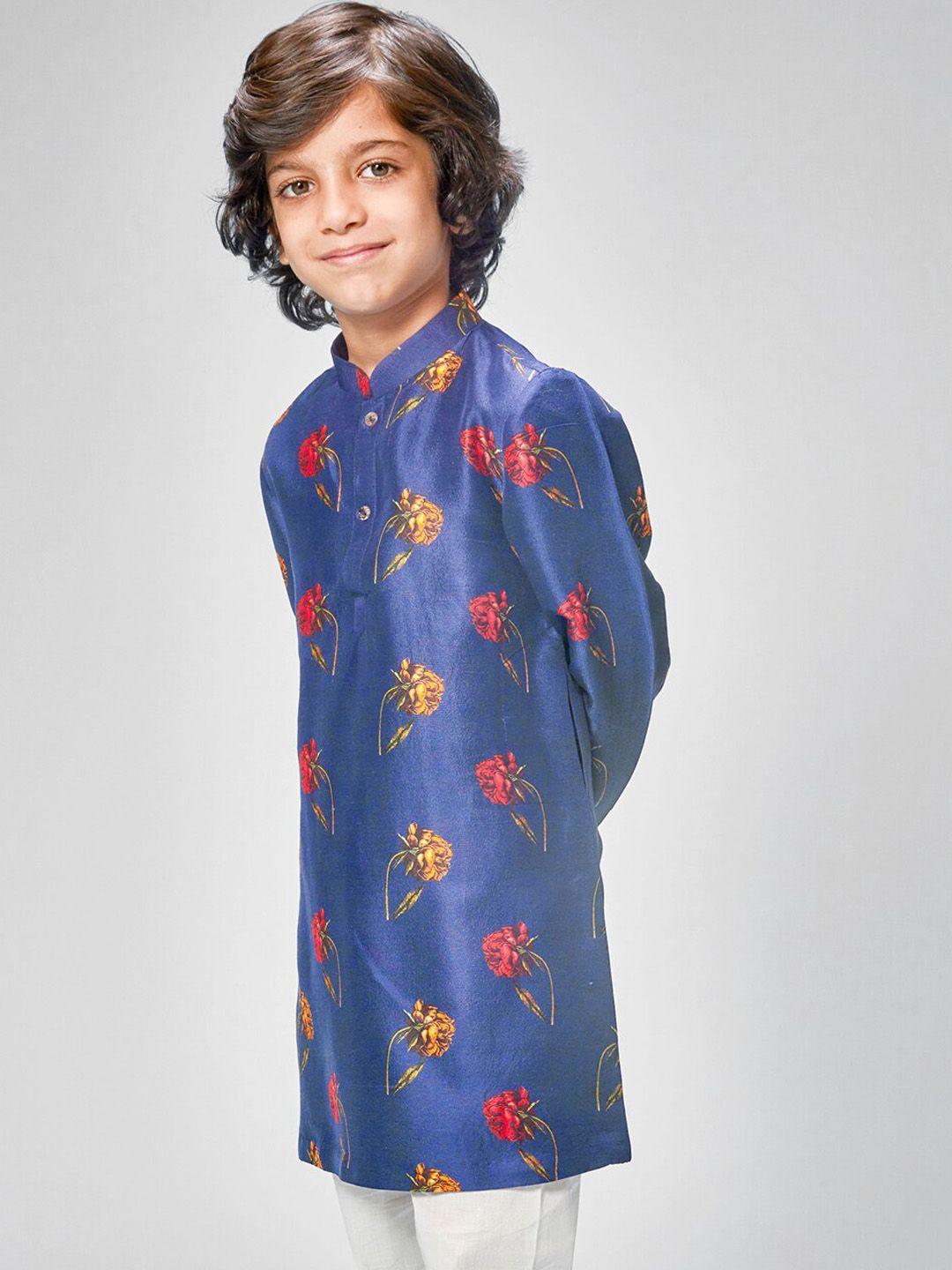 bal bachche boys blue chanderi silk kurta with pyjamas