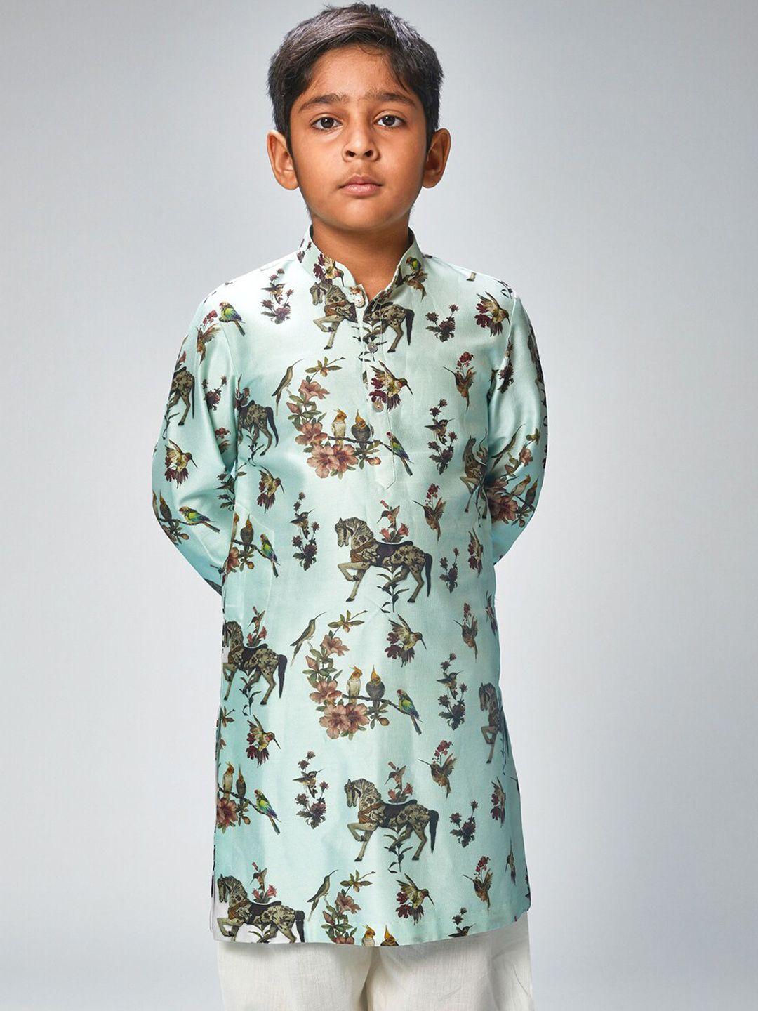 bal bachche boys blue chanderi silk kurta with pyjamas