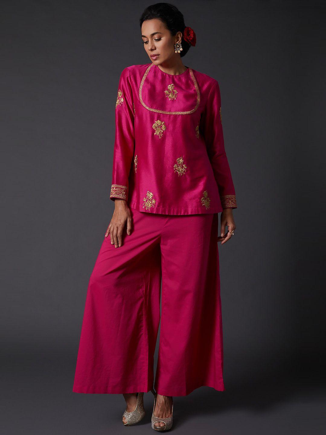 balance by rohit bal ethnic motifs embroidered pure silk kurti with palazzos