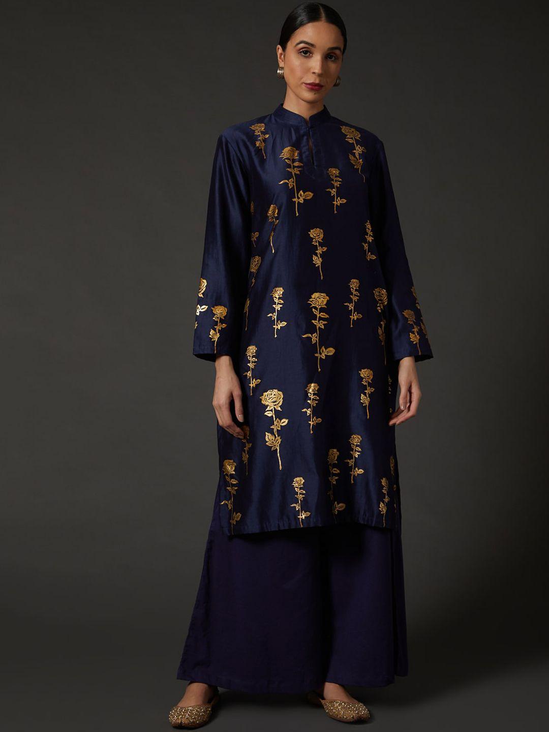 balance by rohit bal ethnic motifs printed pure silk a line kurta with palazzos