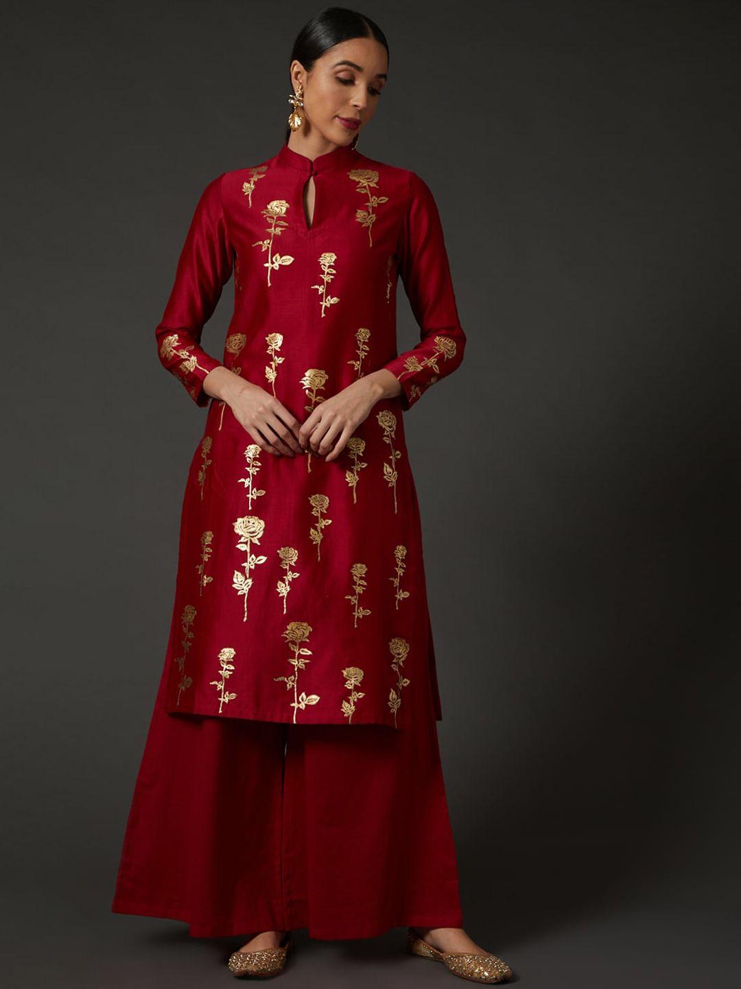balance by rohit bal ethnic motifs printed pure silk kurta with palazzos