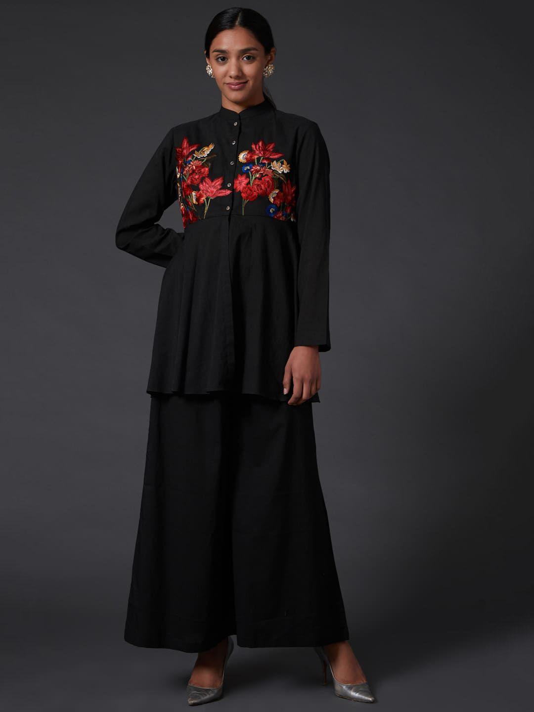 balance by rohit bal floral embroidered pure silk kurta with palazzo