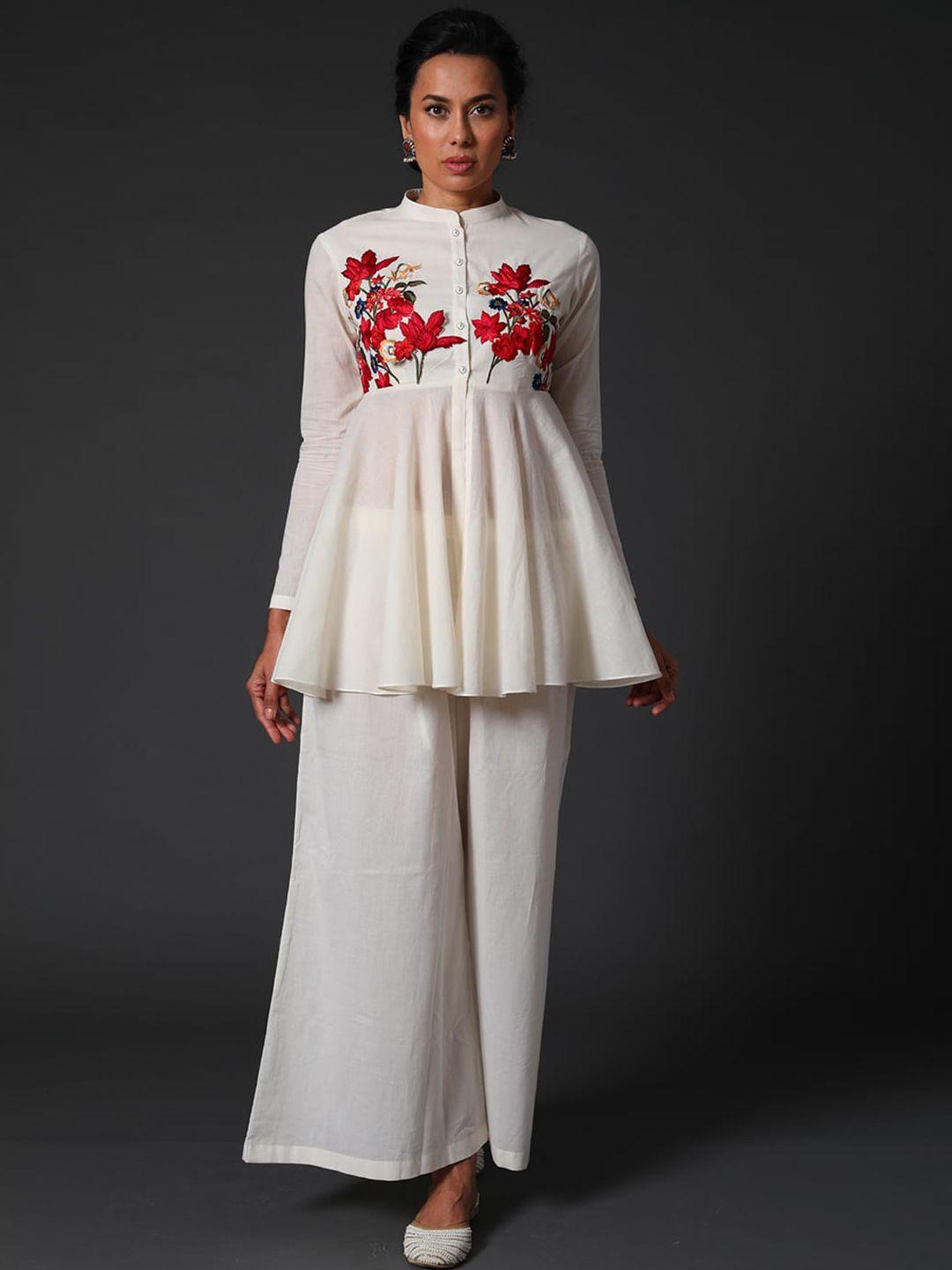 balance by rohit bal floral embroidered pure silk kurti with palazzos