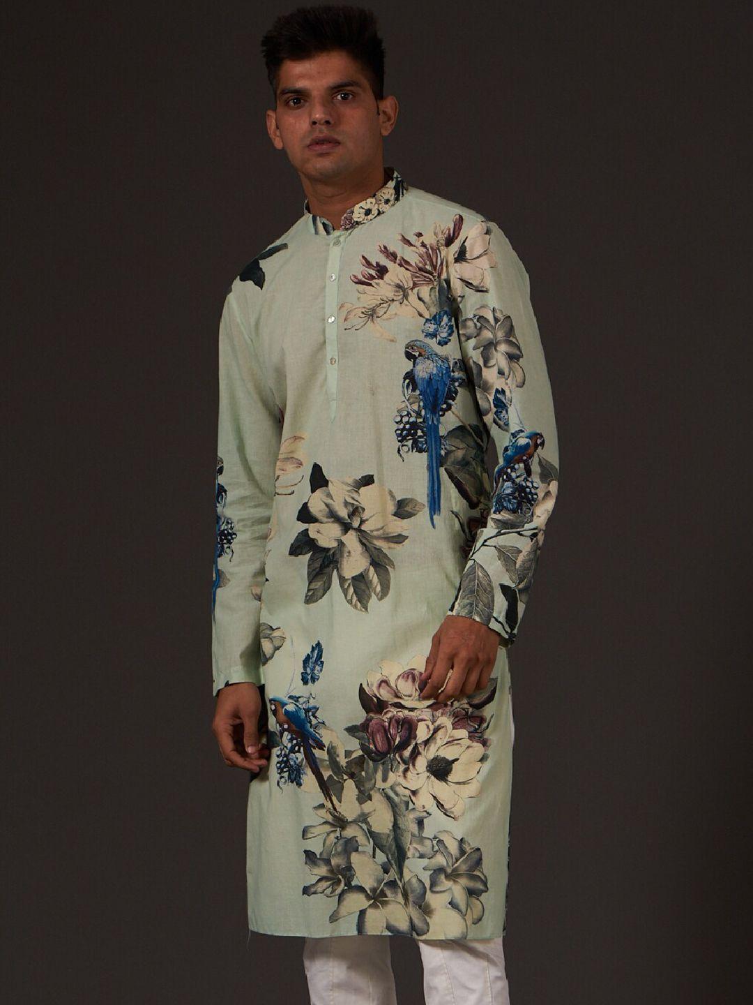 balance by rohit bal floral printed long sleeve pure cotton kurta with pyjamas
