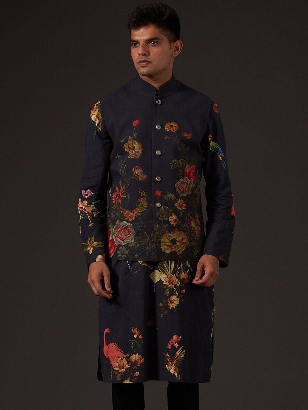 balance by rohit bal floral printed pure cotton kurta set with nehru jacket