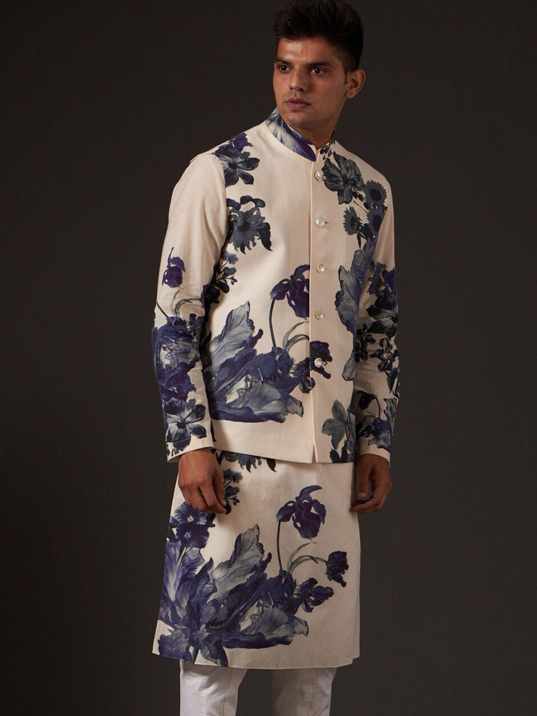 balance by rohit bal floral printed pure cotton kurta with pyjamas & jacket