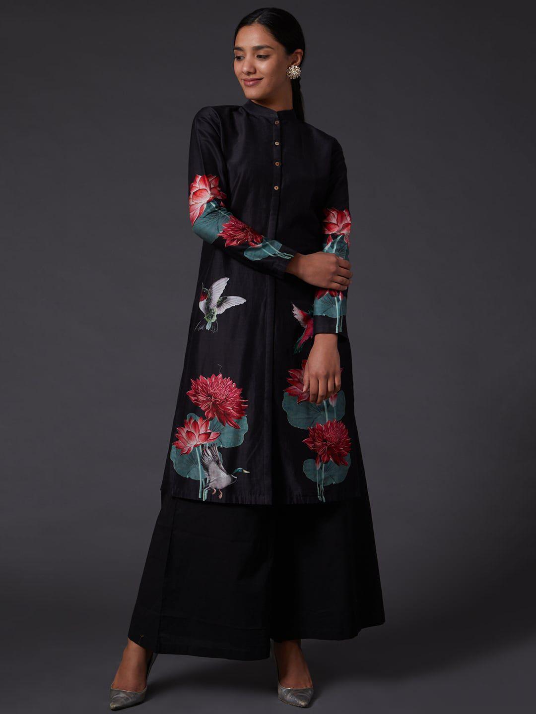 balance by rohit bal floral printed pure silk a-line kurta with palazzos