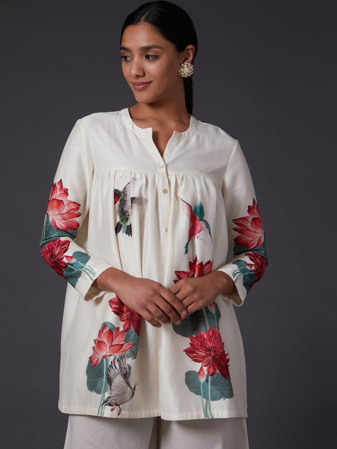 balance by rohit bal floral printed pure silk kurti with palazzos