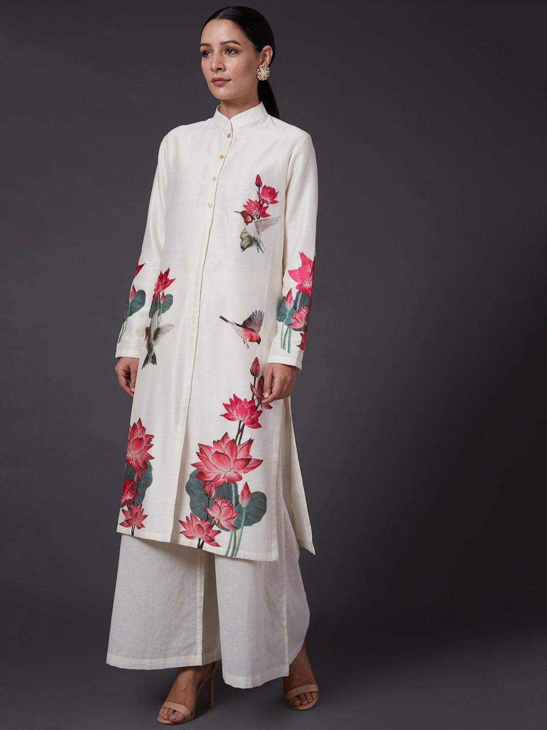 balance by rohit bal floral printed pure silk straight kurta with palazzos