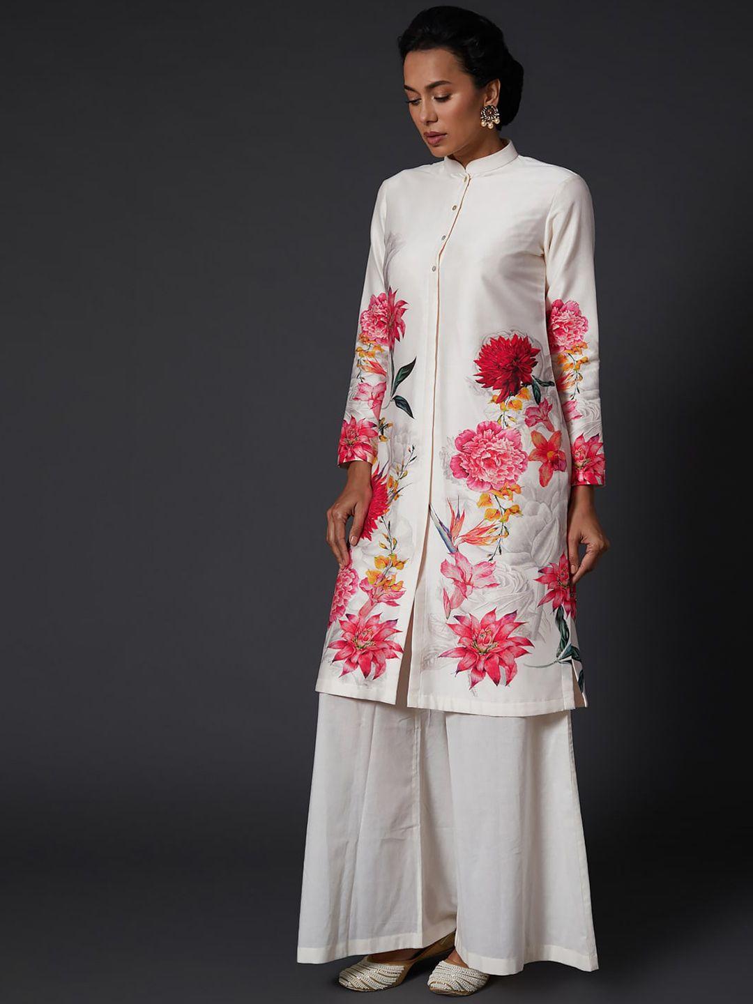 balance by rohit bal women off white pure silk kurta with churidar & pure silk