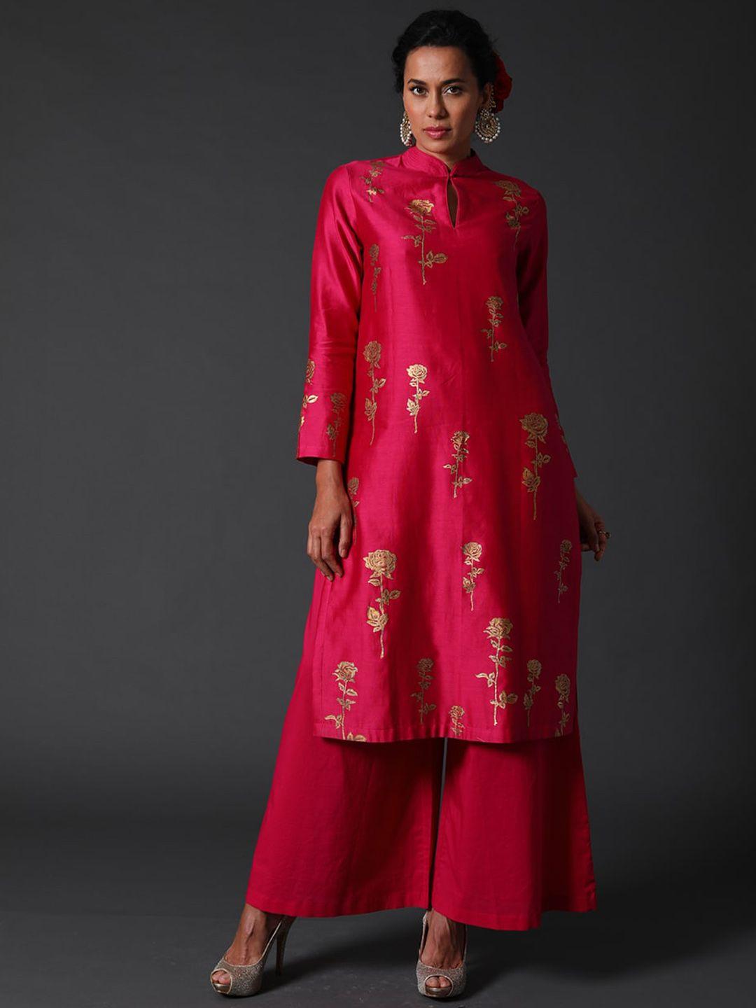 balance by rohit bal women red pure silk kurta with churidar & pure silk