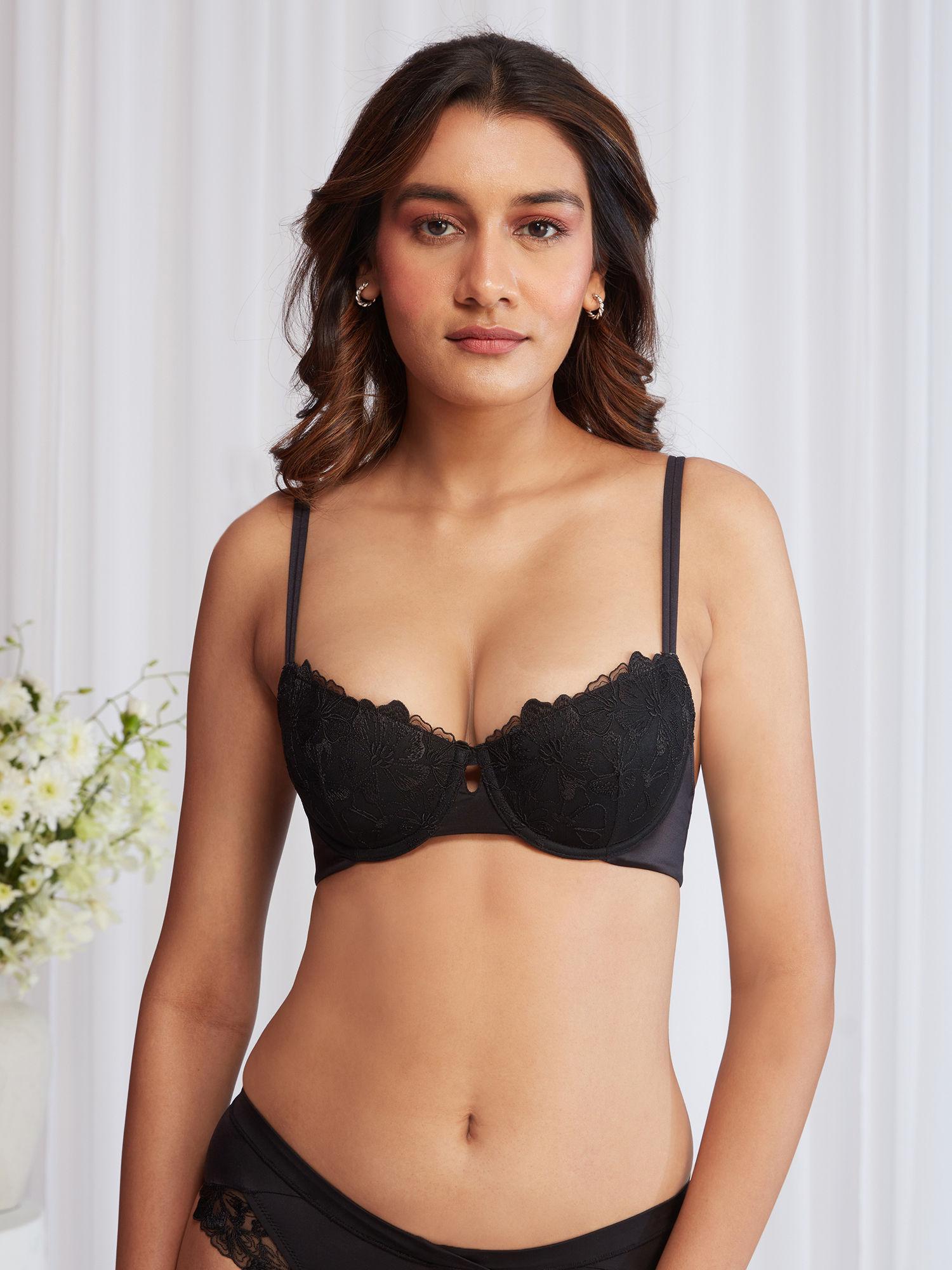 balconette padded wired lace bra - nyb222 black