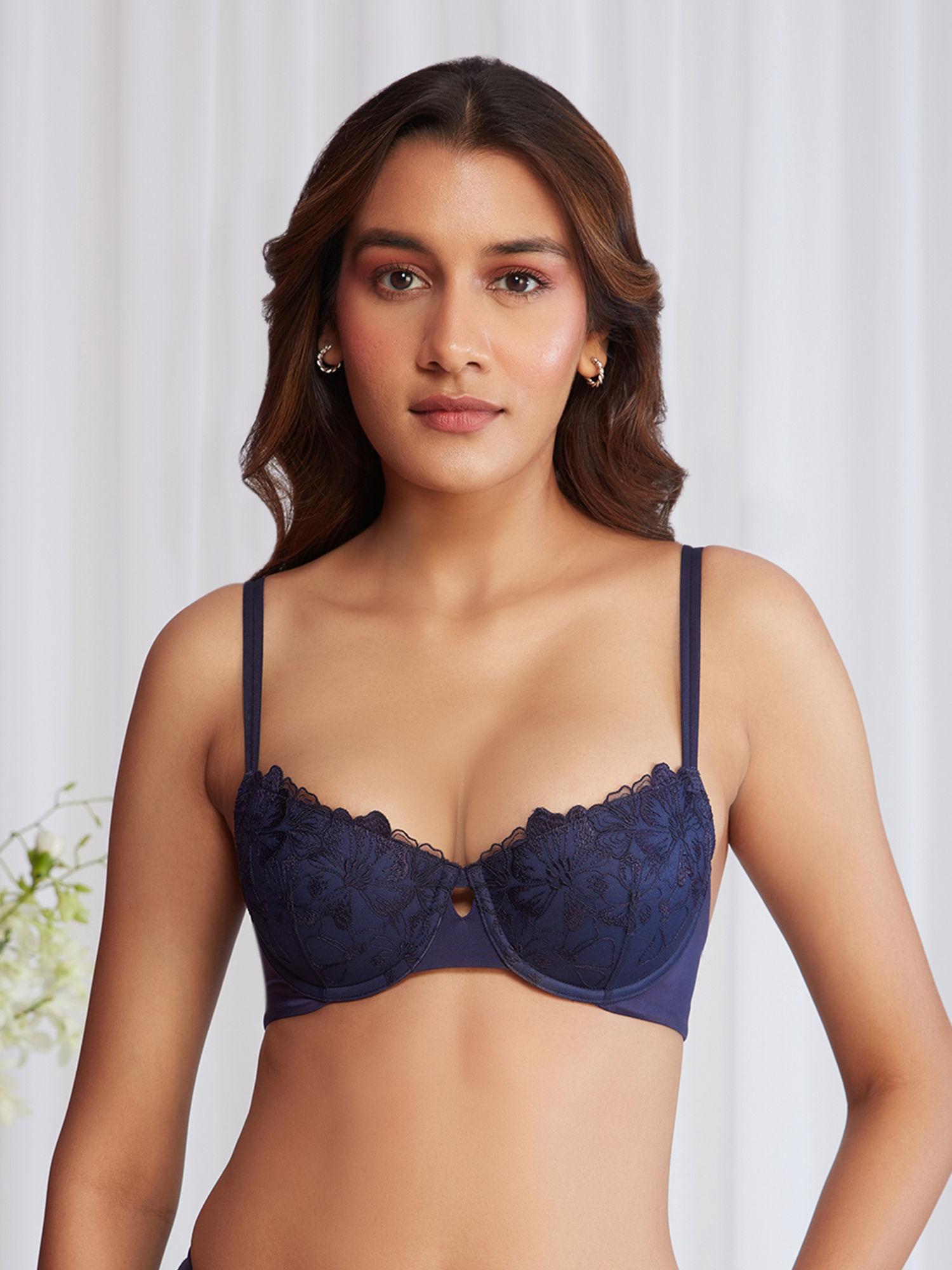 balconette padded wired lace bra - nyb222 navy blue