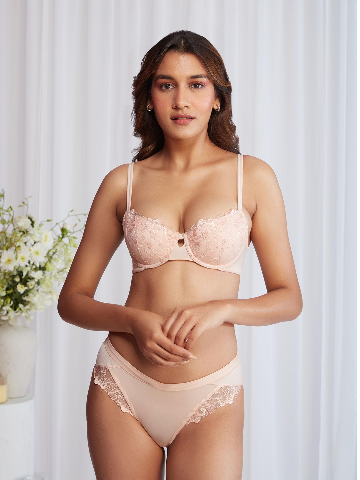 balconette padded wired lace bra - nyb222 peach
