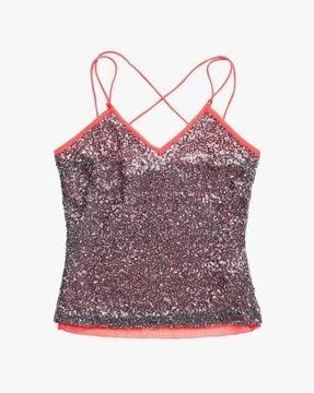 ball sequinned camisole with multi-strap