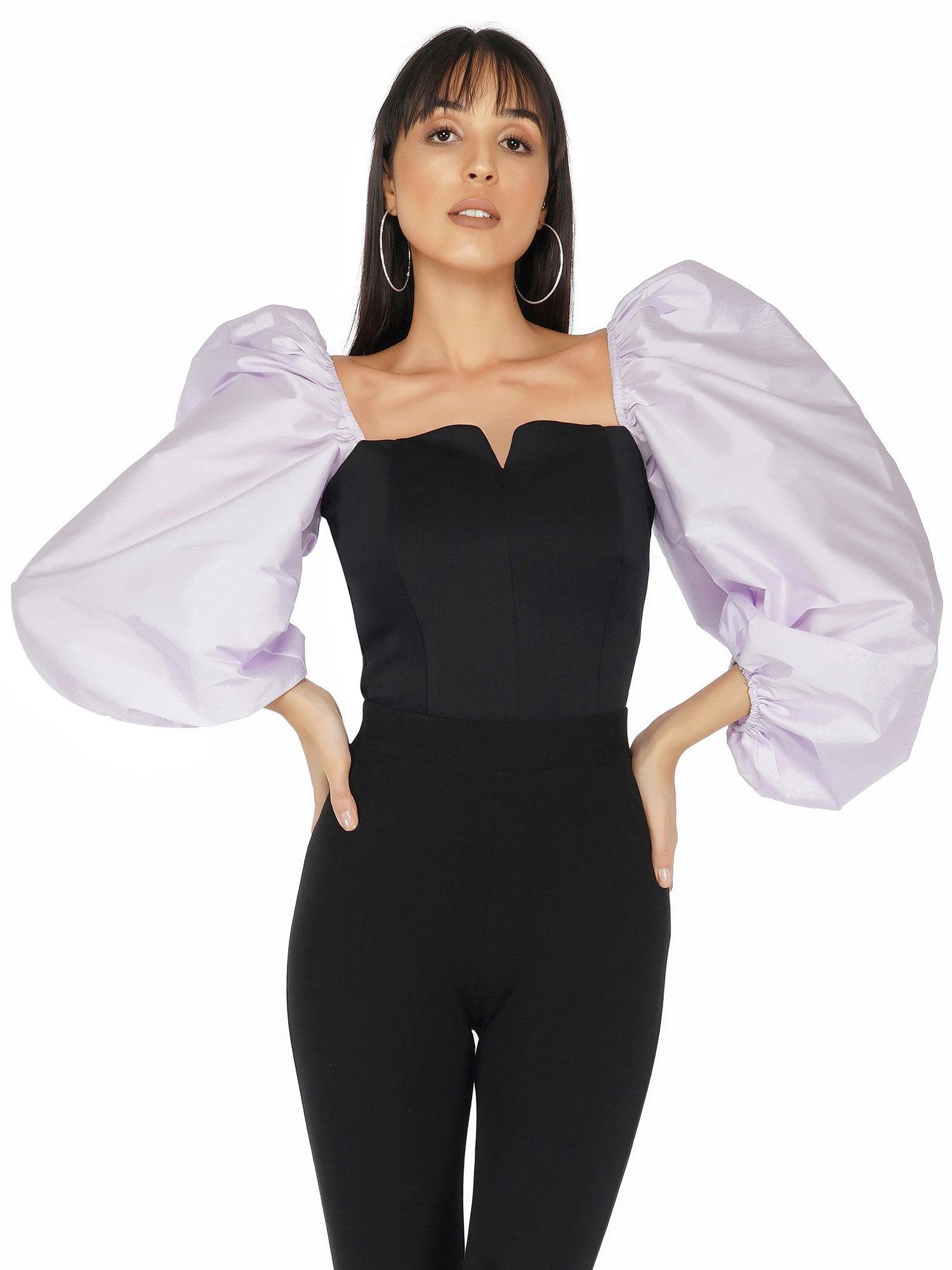 balloon sleeves corset top in black color