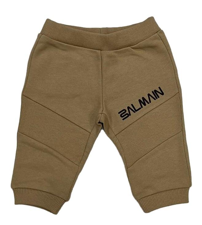 balmain kids beige logo comfort fit joggers