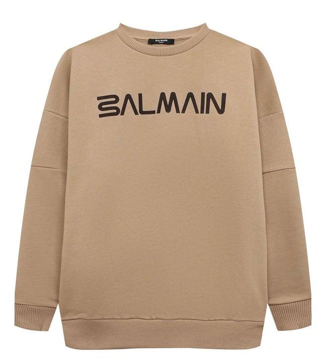 balmain kids beige logo comfort fit sweatshirt