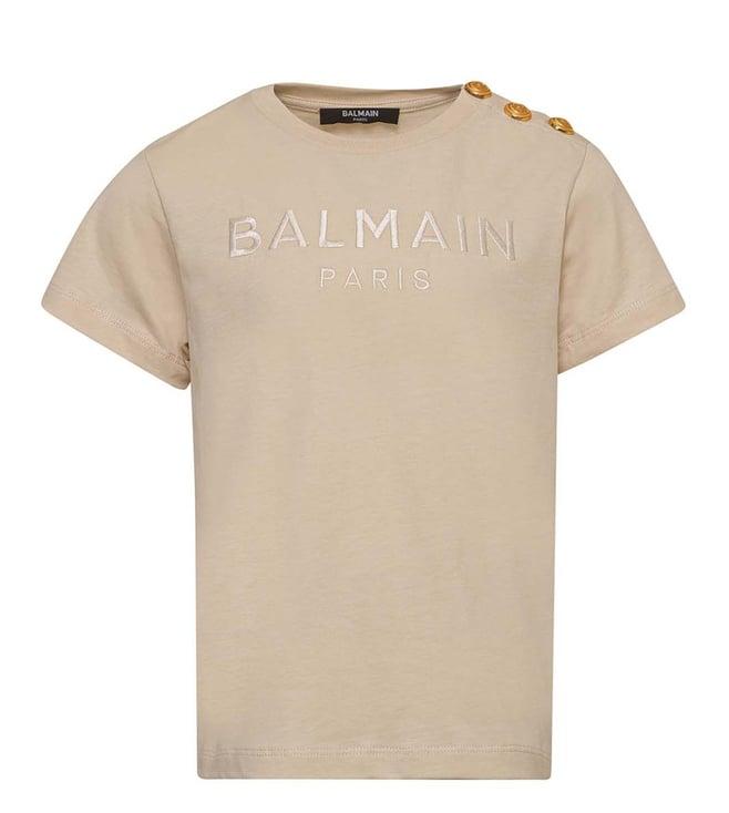 balmain kids beige logo regular fit t-shirt