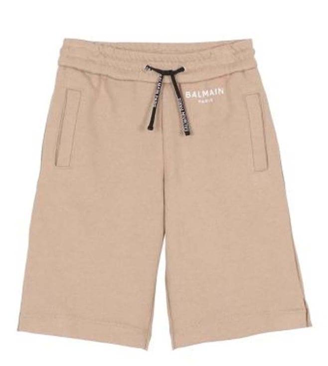 balmain kids beige printed fitted bermuda