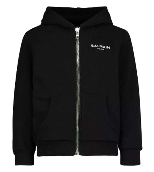 balmain kids black comfort fit hoodie