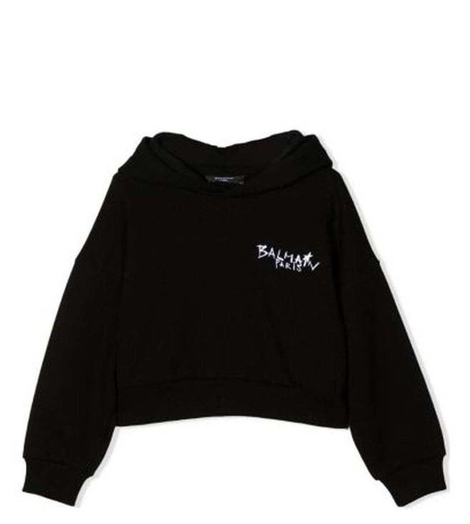 balmain kids black loggo comfort fit hoodie
